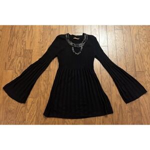 Belladini Black Ribbed Knit Tunic Bell Sleeve Dark Academia Boho Top L